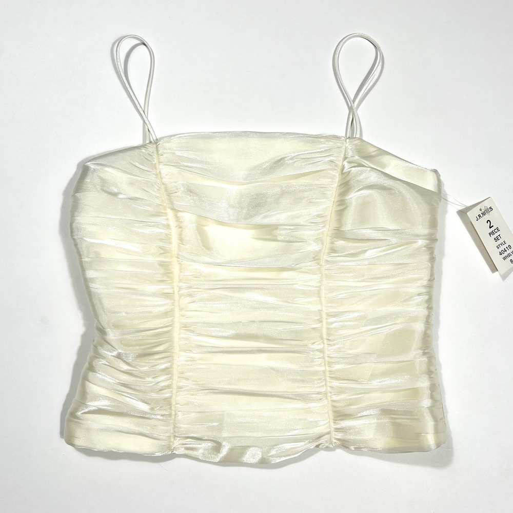 JR Nites Vintage Ruched Satin‎ White Corset Top Spaghetti Strap